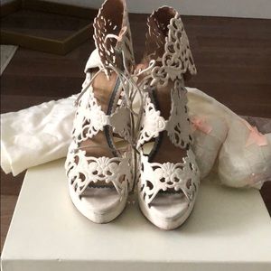 Charlotte Olympia Ivory Suede Heels. Worn Once